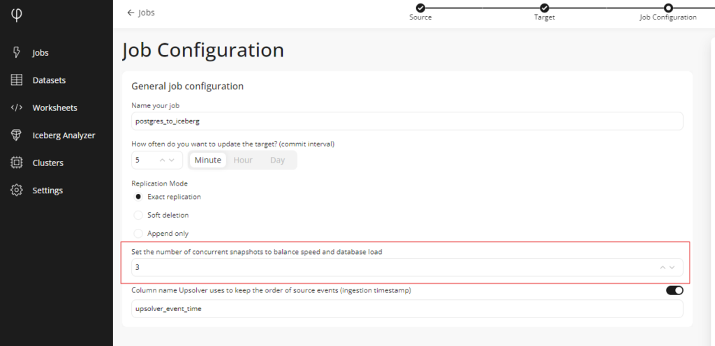 Configure snapshot replication within the Data Ingestion Wizard